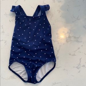 Minnow Swim girls Navy Star ruffle one piece 3/4